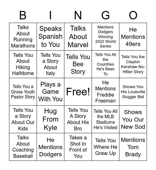 All About Kyle Bingo Card
