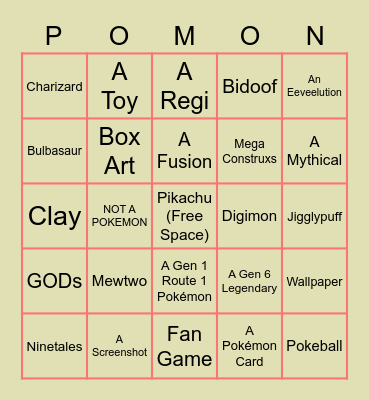 Pokemon Bingo Card