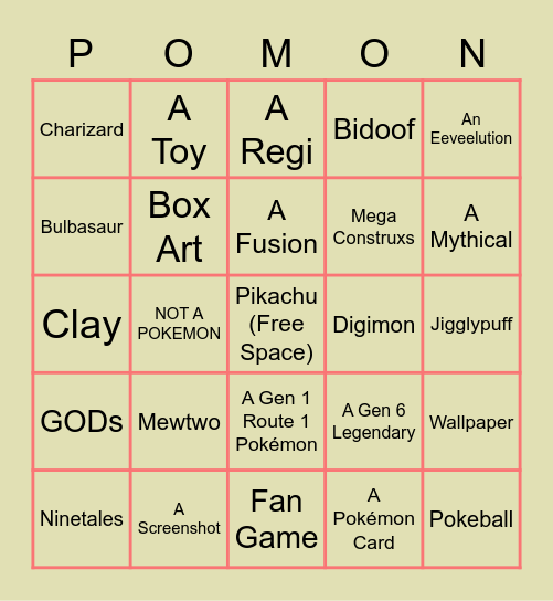 Pokemon Bingo Card