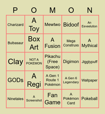 Pokemon Bingo Card