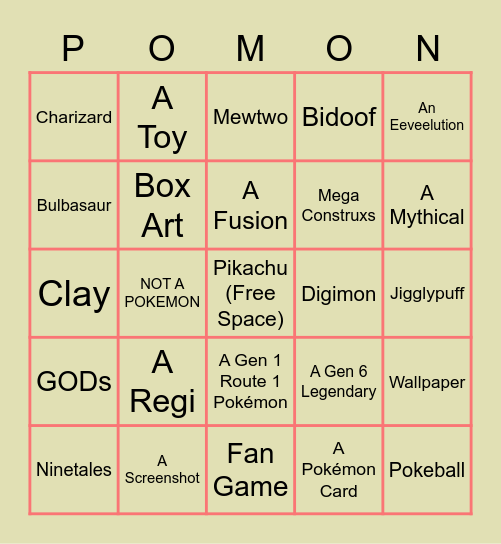 Pokemon Bingo Card