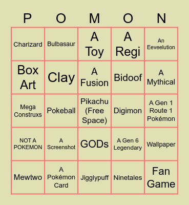 Pokemon Bingo Card