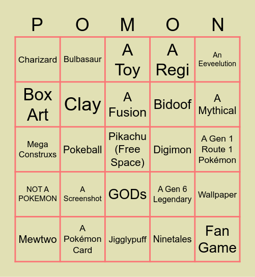 Pokemon Bingo Card