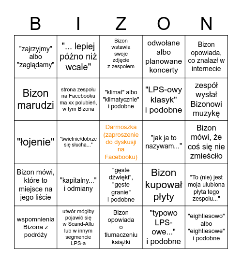 Bison's Bingo Card