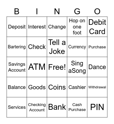 Money-Banking-Debit-Checking Bingo Card