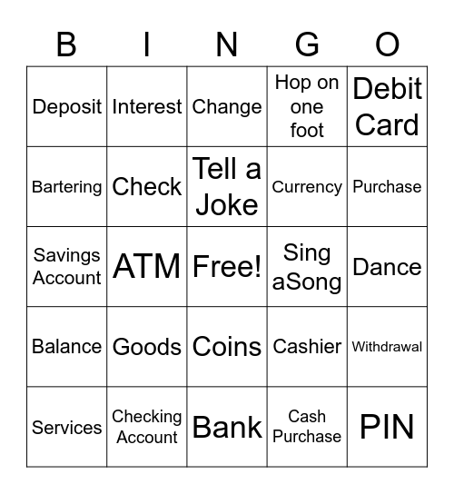 Money-Banking-Debit-Checking Bingo Card