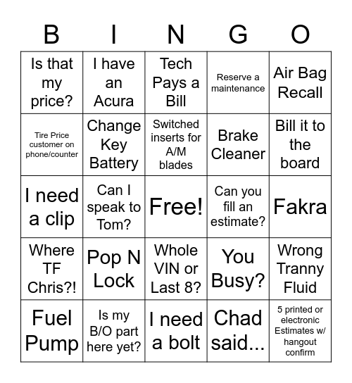In - I need a bolt / Out - I'm trying to reach service Bingo Card