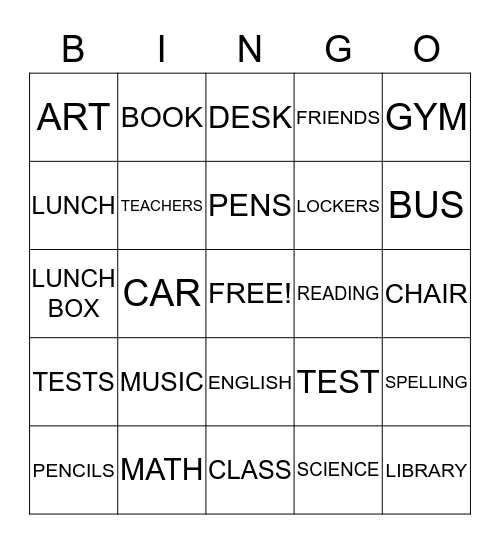 BACK TO SCHOOL Bingo Card