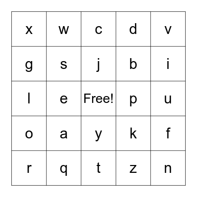 Letters Bingo Card