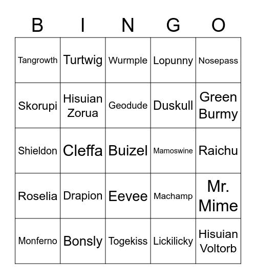 Arceus Bongo Bingo Card