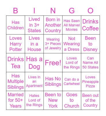 Bridal Shower Bingo Card