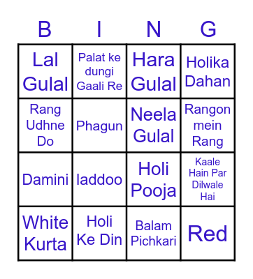 Funtime Holi Bingo Card