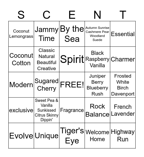Scentsy Bingo Card