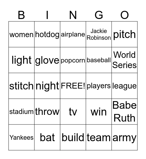 History of Baseball Bingo Card