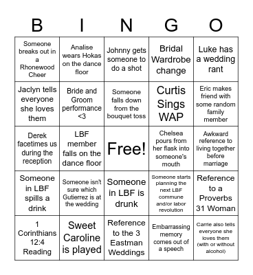 Eastman-Hawkins Weding Bingo Card