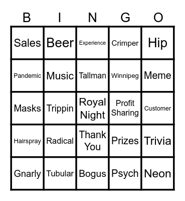 Royal Night 2022 80's Bingo Card