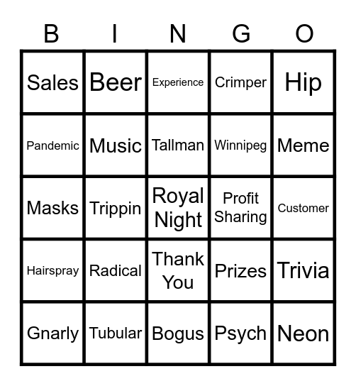 Royal Night 2022 80's Bingo Card