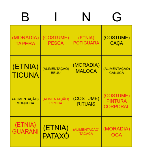 ORGANIZAÇÃO SOCIAL INDÍGENAS Bingo Card