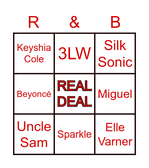RealDeal R&Bingo Card