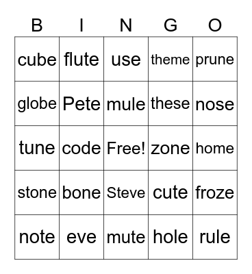 O, U, E VCE Bingo Card