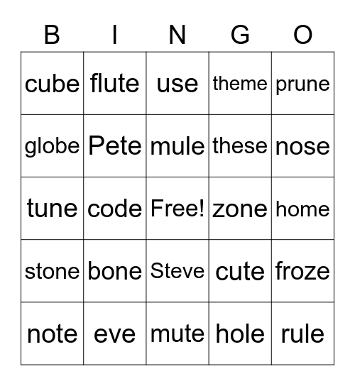 O, U, E VCE Bingo Card