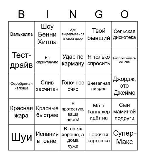 Ф1 БИНГО 2022 Bingo Card