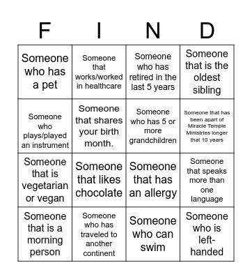 Fellowship BINGO Card
