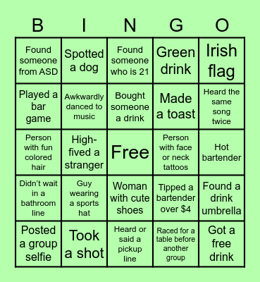 Pub Crawl Bingo Card