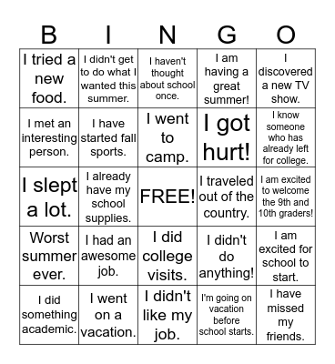 Get to Know You Bingo- Summer Version Bingo Card