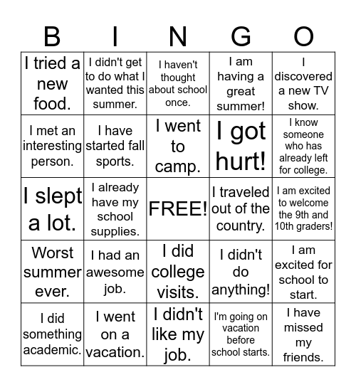 Get to Know You Bingo- Summer Version Bingo Card