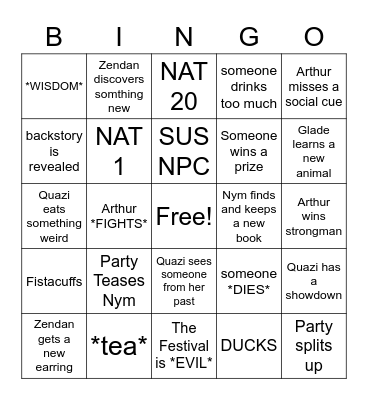 Festival Bingo Card