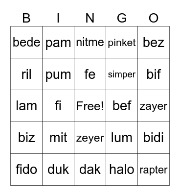 Open & Closed Syl Bingo Card