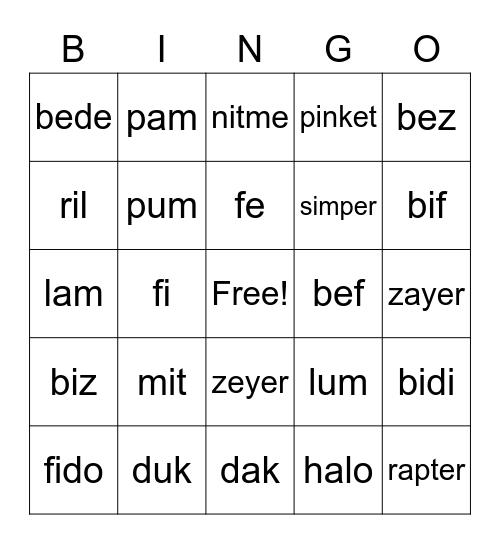 Open & Closed Syl Bingo Card