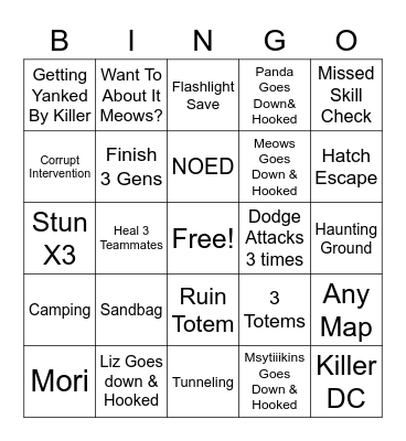 Meows DBD Bingo Card