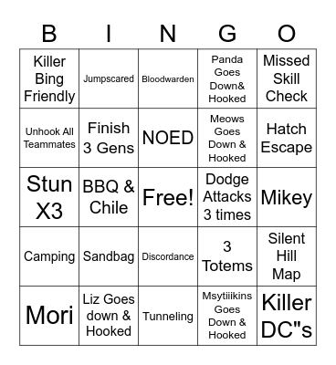 Meows DBD Bingo Card