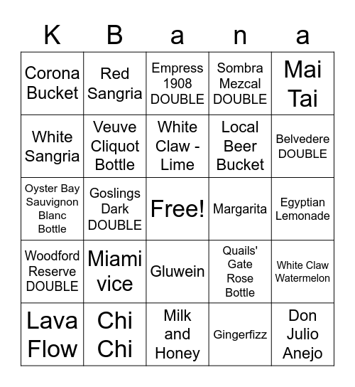 Cabana Bingo Card