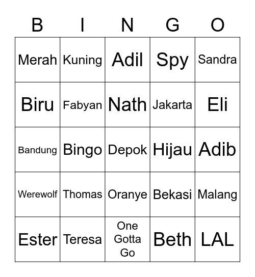Bingo with Thomas Bingo Card