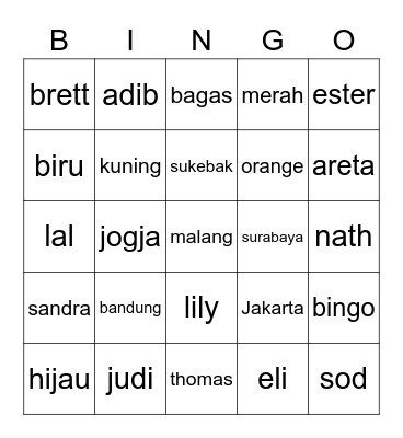 Bagas Bingo Card