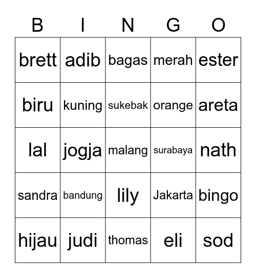 Bagas Bingo Card