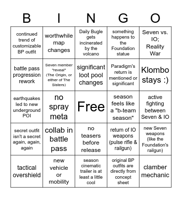 Fortnite C3S2 Seasonal Bingo Card Bingo Card