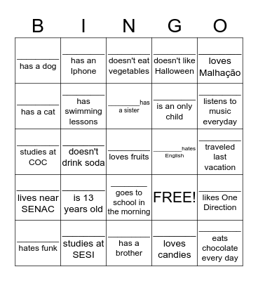 Untitled Bingo Card