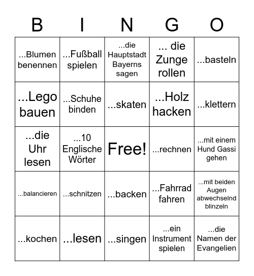 Ich kann... Bingo Card