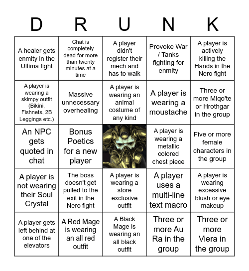 FFXIV Drunk Praetorium Grind Bingo Card