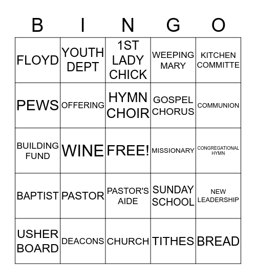 WEEPING MARY BAPTIST CHURCH Bingo Card