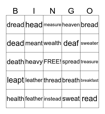 ea words/bread Bingo Card