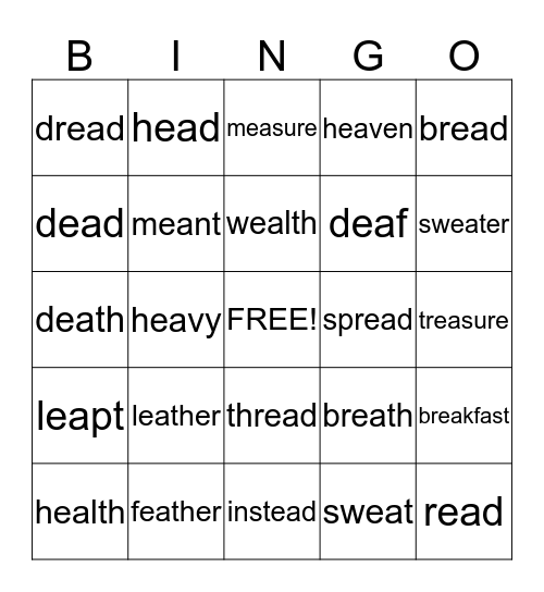 ea words/bread Bingo Card
