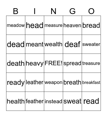 ea words/bread Bingo Card