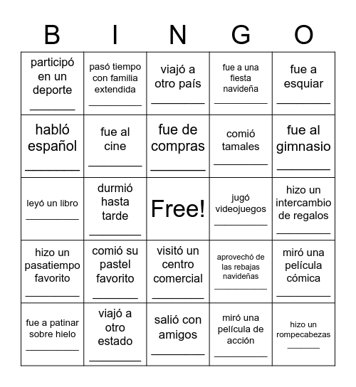 Encuentra a alguien que...durante las vacaciones Bingo Card