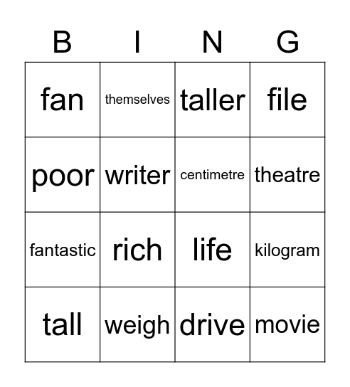 Unit 1 Bingo Card