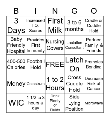 BREASTFEEDING BINGO! Bingo Card